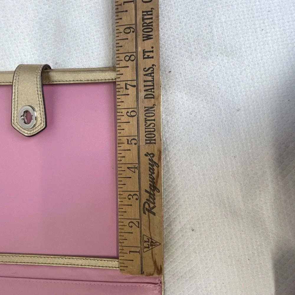 Coach Signature Monogram iPad Case Brown Gold Metallic Leather Turnlock Folio